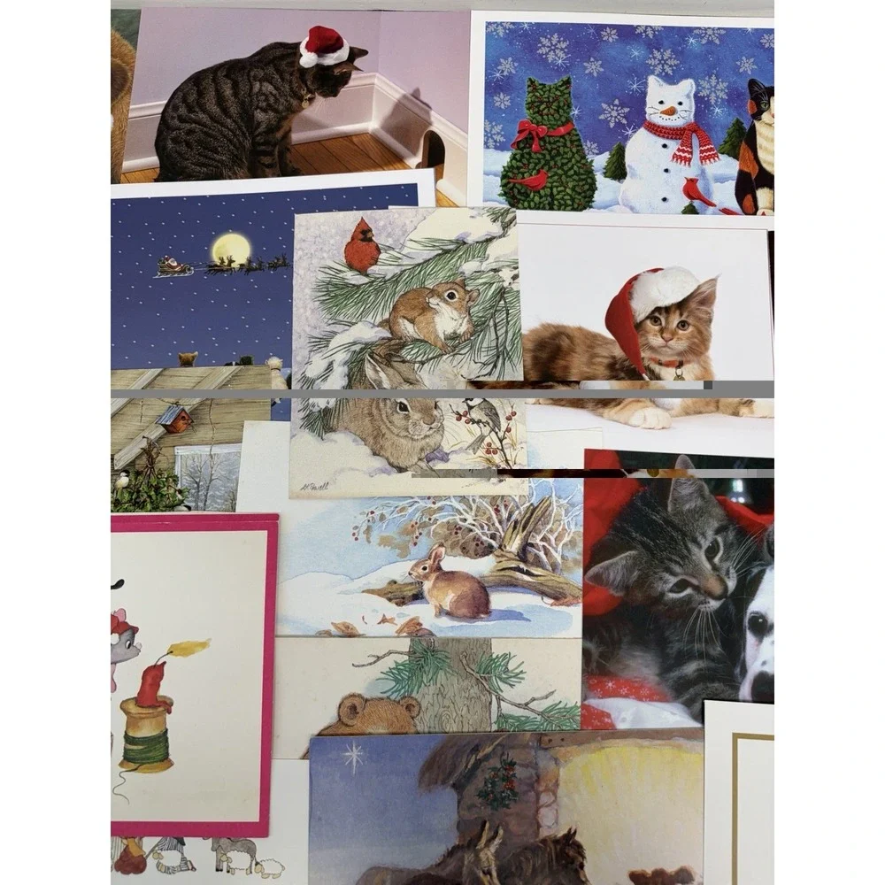 Vintage Animal Christmas Cards Fronts ONLY Scrapbooking Crafts Decoupage 50+